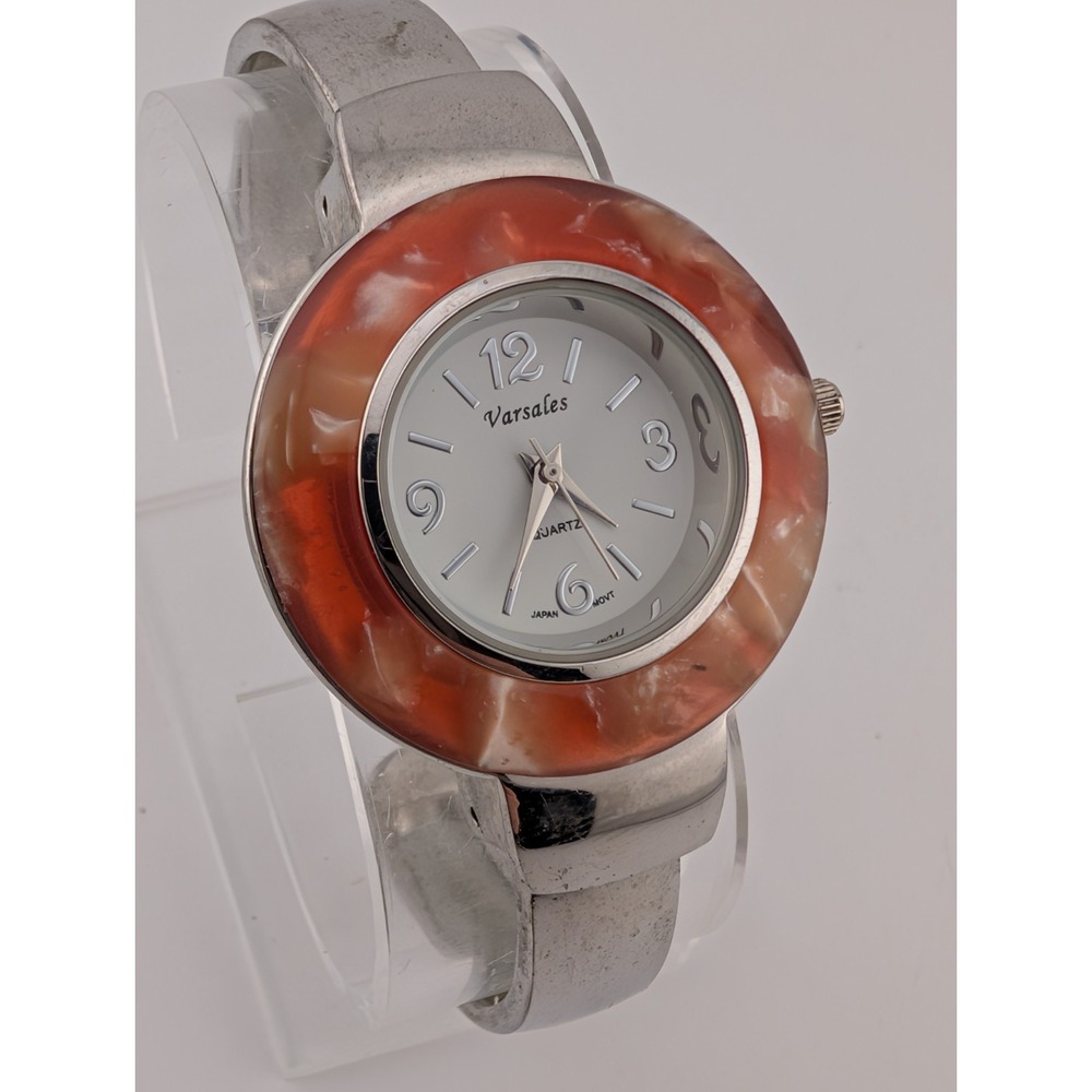 Versales Watch Women 34mm Case Pink/White Enamel Bezel Bangle Band New Battery - Picture 2 of 7